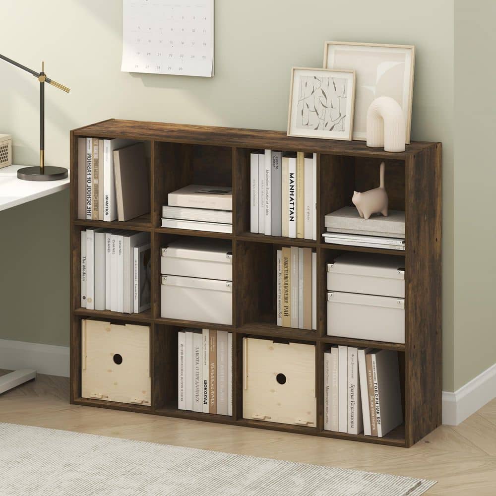 PELLI 36 in. Tall Amber Pine Wood 12-Cube Bookcase price history on PriceWatchPro