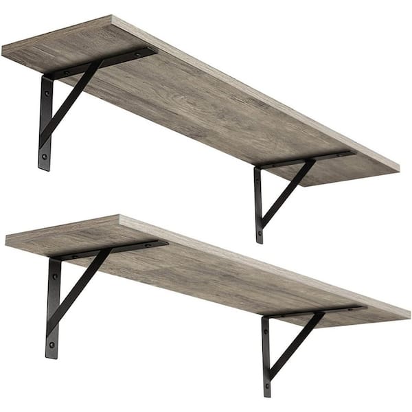 Unbranded 23.6 in. W x 7.9 in. D Grey Wash Floating Shelves Decorative Wall Shelf (Set of 2)