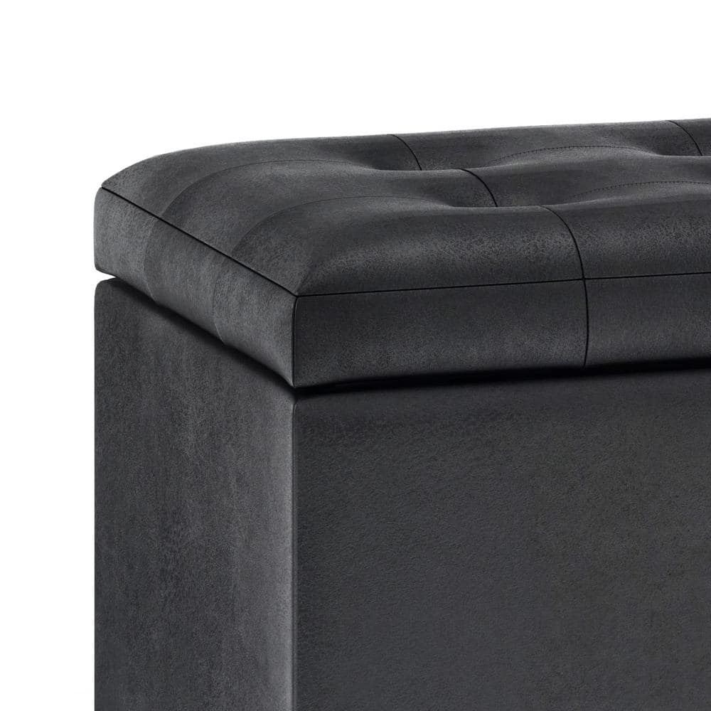Cosmopolitan Distressed Black Tufted Footstool with Storage