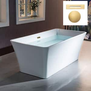 Lulu 67 in. Acrylic FlatBottom Rectange Bathtub with Brushed Gold Overflow and Drain Included in White