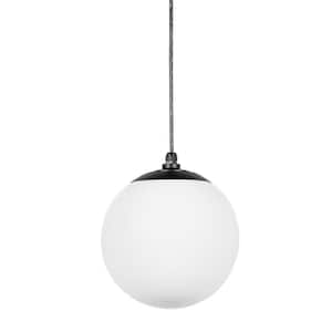 Laguna 12 in. 100 -Watt 1 Light Matte Black Finish Shaded Pendant Light with Frosted Glass Shade