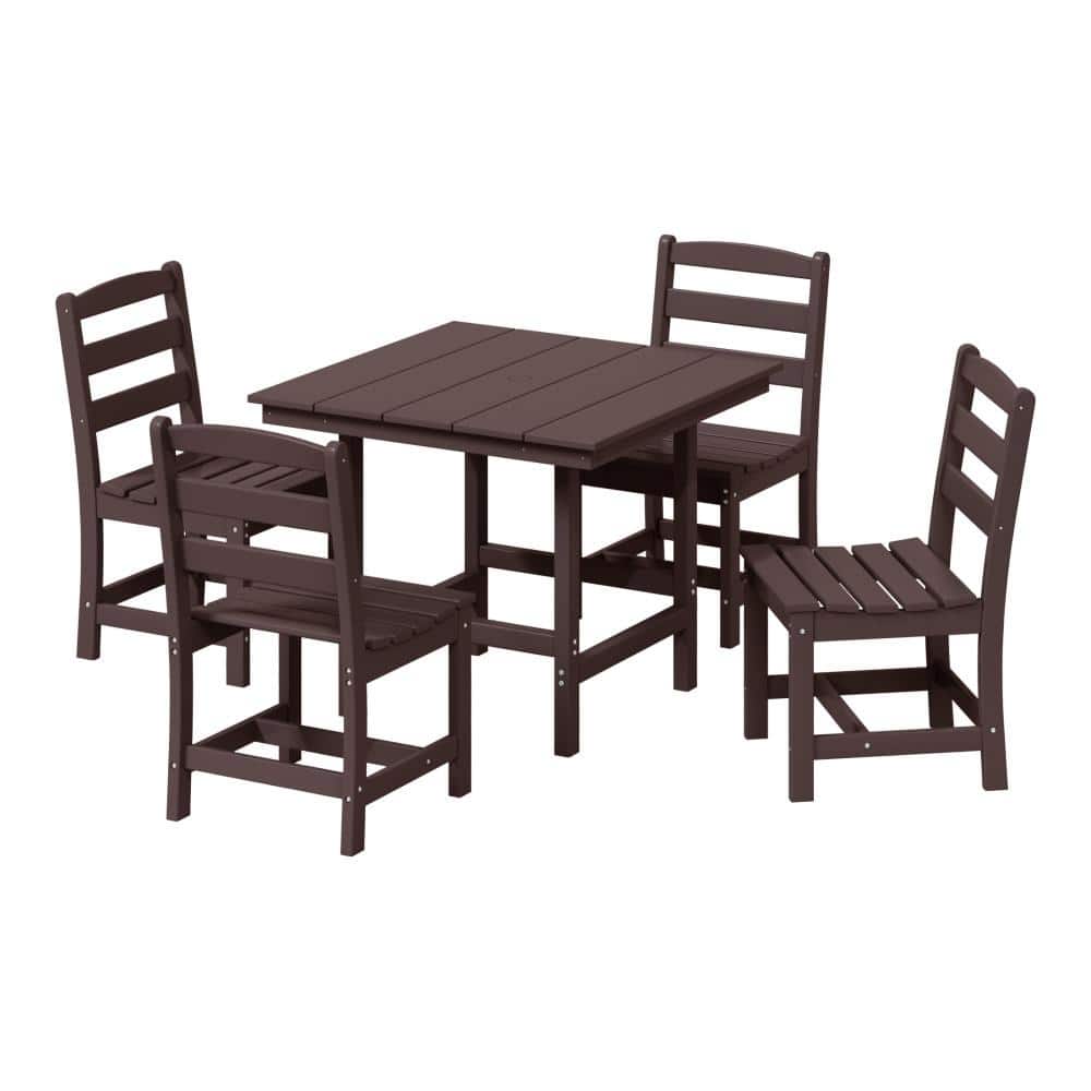Shoreside 5-Piece All Weather HDPE Plastic Outdoor Patio Dining Set w/ Side Chairs, Dark Brown price history on PriceWatchPro