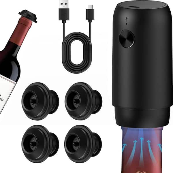 Stainless Steel Electric Wine Saver Pump with Vacuum Wine Stopper (Set of 4 Pieces)
