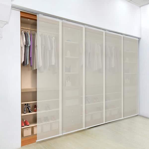 EMOH Ashy Mesh 58 in. x 110 in. W x 116 in. L Adjustable 5-Panel White Single Rail Panel Track with 23.5 in. Slates