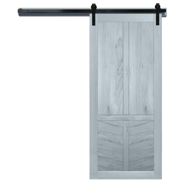 VeryCustom 42 in. x 84 in. The Robinhood Beach House Wood Sliding Barn Door with Hardware Kit in Black