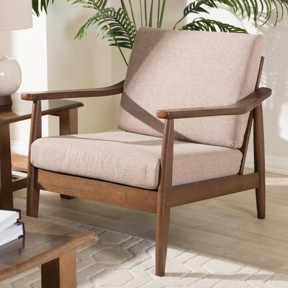 Venza Light Brown Faux Leather Walnut Lounge Chair