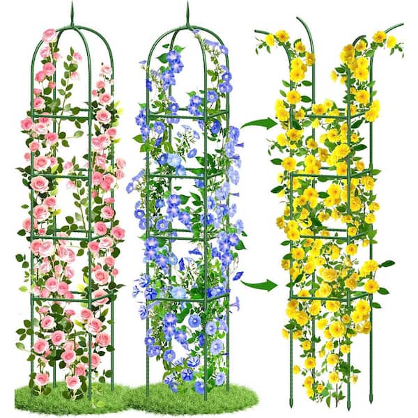 FAWEY TRED INC 6 ft. Garden Obelisk Rustproof PE Coated Metal Potted Plant Climbing Support, Thickened Tube Plant Tower Trellis(2 Pack)