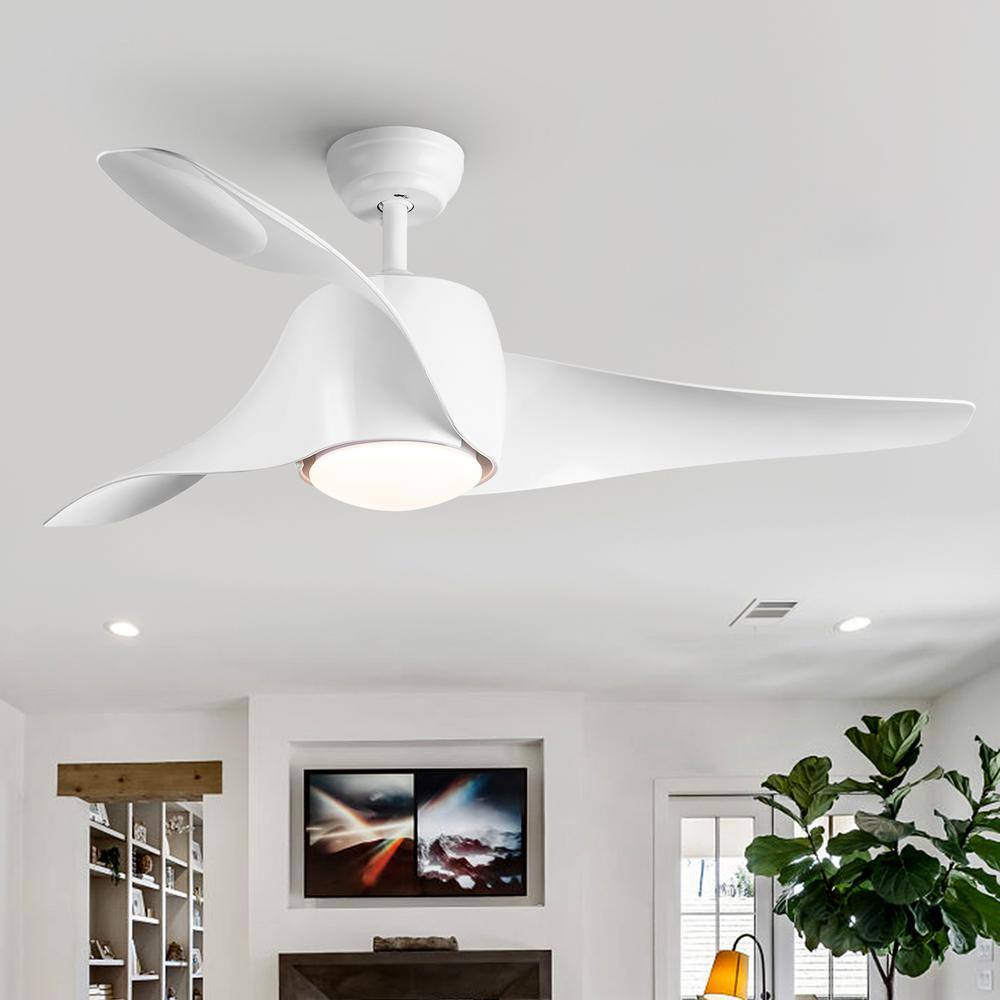 YUHAO 52 in. Indoor Vintage White Ceiling Fan with Integrated LED Light ...