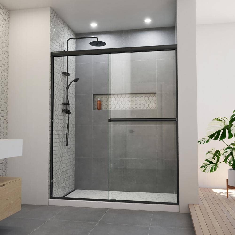 Alliance Pro 60" Satin Black Semi-Frameless Sliding Shower Door