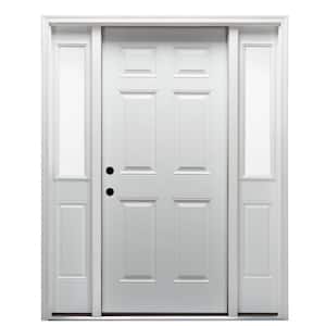 68.5 in. x 81.75 in. Right-Hand 6-Panel Classic Primed Steel Prehung Front Door with Sidelites on 4-9/16 in. Frame