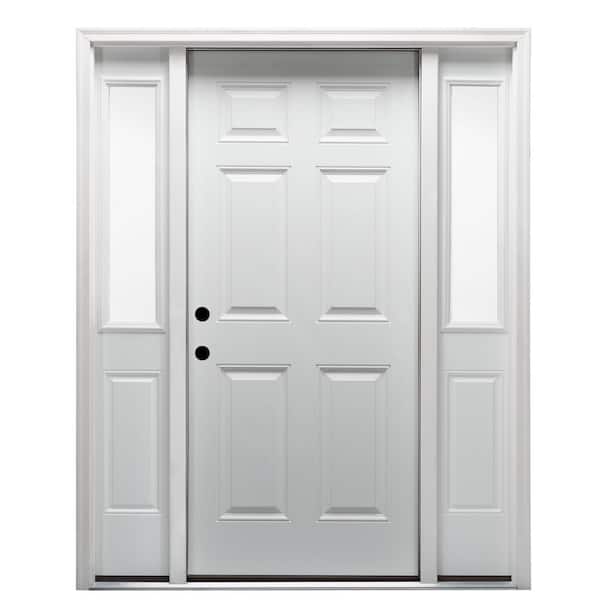 MMI Door 68.5 in. x 81.75 in. Right-Hand 6-Panel Classic Primed Steel Prehung Front Door with Sidelites on 4-9/16 in. Frame