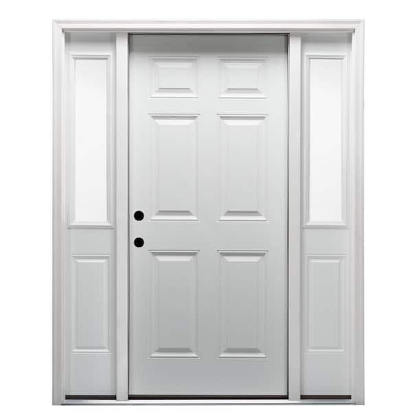 MMI DOOR 60 in. x 80 in. Right-Hand/Inswing 6-Panel Classic Primed Steel Prehung Front Door with Sidelites, 6-9/16 in. Frame