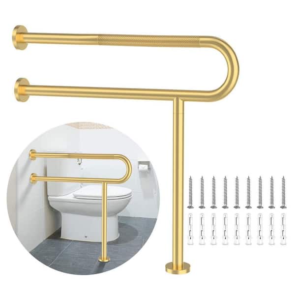 31.3 in. Anti-Slip Support Rail with Stabilizing Leg, Stainless Knurled Safety handrails in Gold for Bathroom