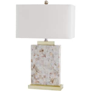 Tory 25 in. Cream Shell/Gold Accent Table Lamp with White Shade