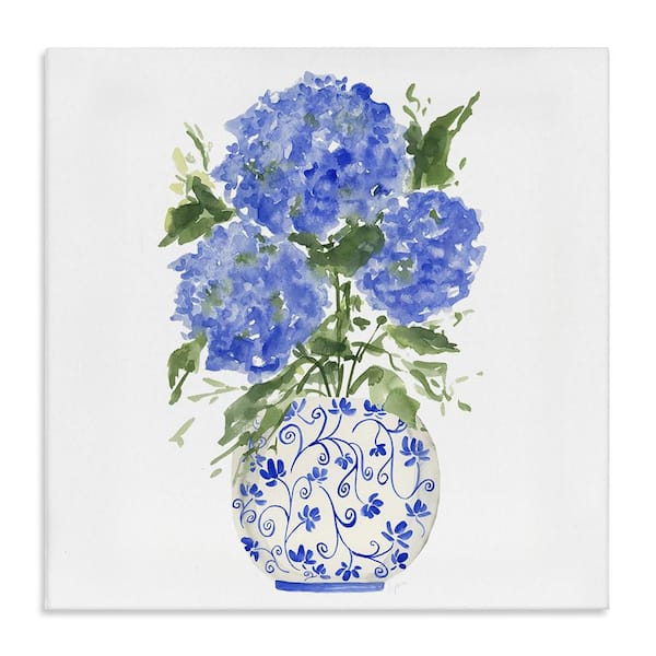 Hydrangea Trio in Vase by Lucille Price 1-Piece Unframed Nature Graphic Art Print 17 in. x 17 in.
