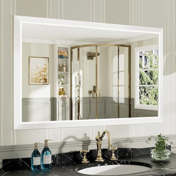48 in. W x 30 in. H Rectangular Framed French Cleat Wall Mounted Tempered Glass Bathroom Vanity Mirror in White