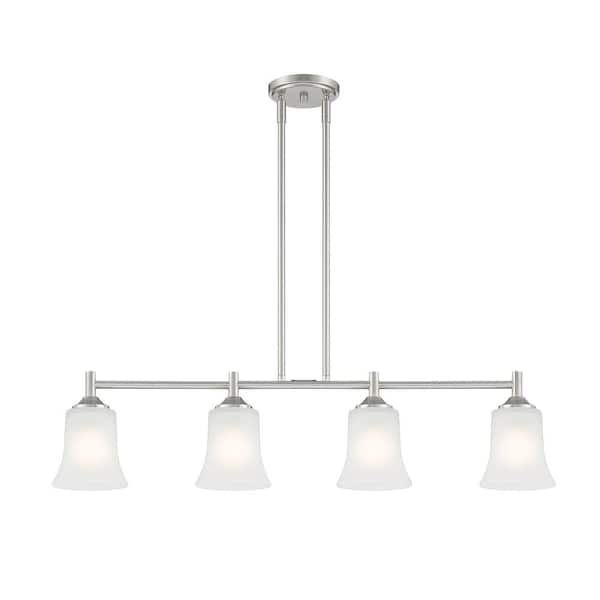 Bronson 4-Light Brushed Nickel Transitional Linear Chandelier for Kitchen Islands with No Bulbs Included