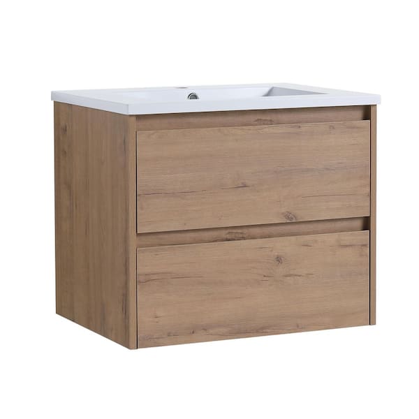 Unbranded 24 in. W x 18.5 in. D x 20.1 in. H Floating Bath Vanity in Imitative Oak with White Resin Sink Top