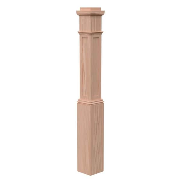 Stair Parts 4093 55 in. x 6-1/4 in. Unfinished Red Oak Flat Panel Box Newel Post for Stair Remodel