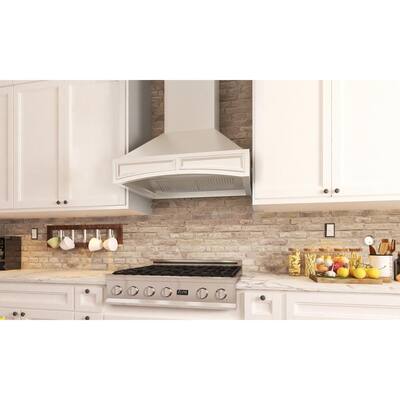 36 in. Wooden Wall Mount Range Hood in Cottage White - Includes Motor