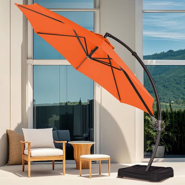11 ft. Outdoor Cantilever Patio Umbrella with Tilt and Cover Offset Umbrella in orange