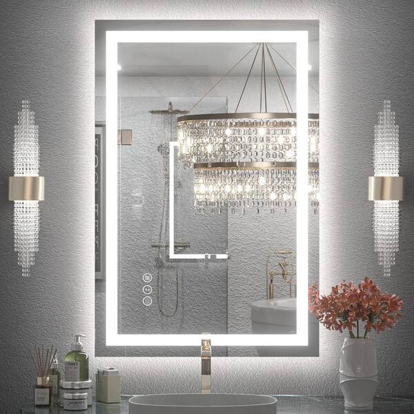 LED Bathroom Mirror with Lights Vanity Mirror for Bathroom with Double Lights Strip 3 Colors Anti-Fog Dimmable, 36*24