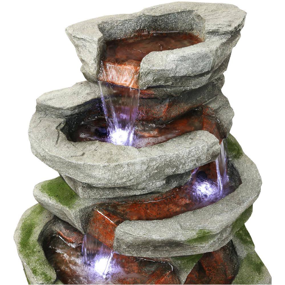 Sunnydaze 31" Gray and Green Polyresin Cobblestone Waterfall Fountain