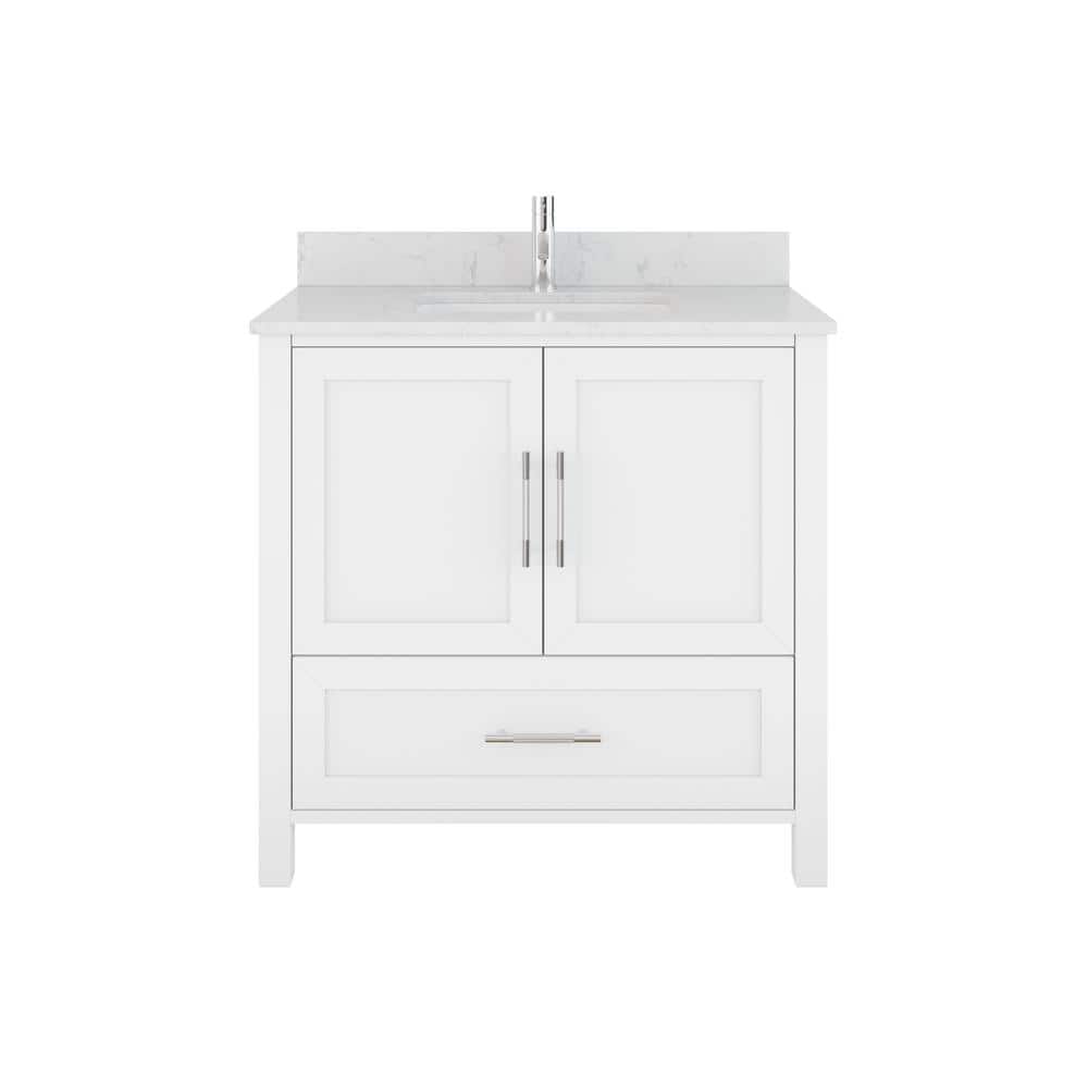 Boulder 36 in. W x 22 in. D Bath Vanity in White with Engineered Stone Top 