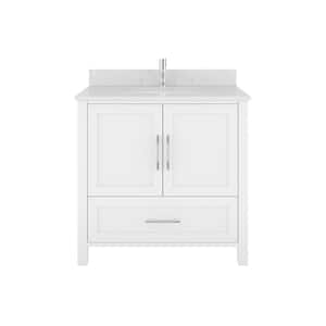 Boulder 36 in. W x 22 in. D Bath Vanity in White with Engineered Stone Top with White Sink and Drawer Organizer