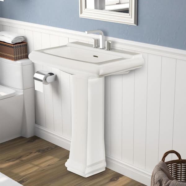 26 in. White Ceramic Pedestal Sink with 26.5 in. Base in White