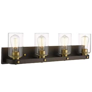 30 in. 4-Light Oil Rubbed Bronze and Gold Vanity Light Over Mirror with Clear Glass Shade Bathroom Light
