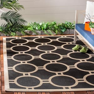 Courtyard Black/Beige Doormat 3 ft. x 5 ft. Geometric Indoor/Outdoor Patio Area Rug