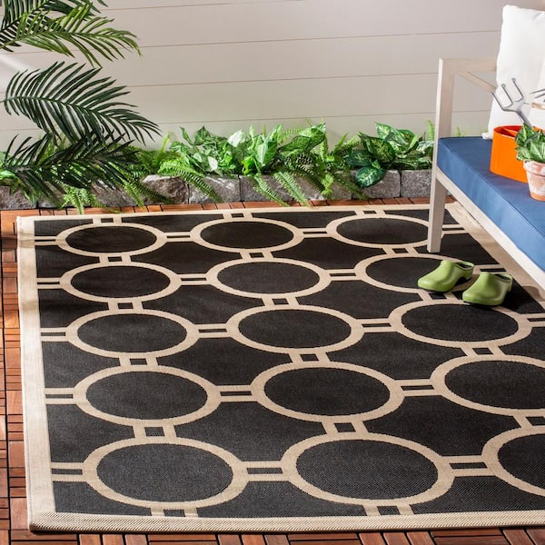 Courtyard Black/Beige 5 ft. x 8 ft. Geometric Indoor/Outdoor Patio  Area Rug