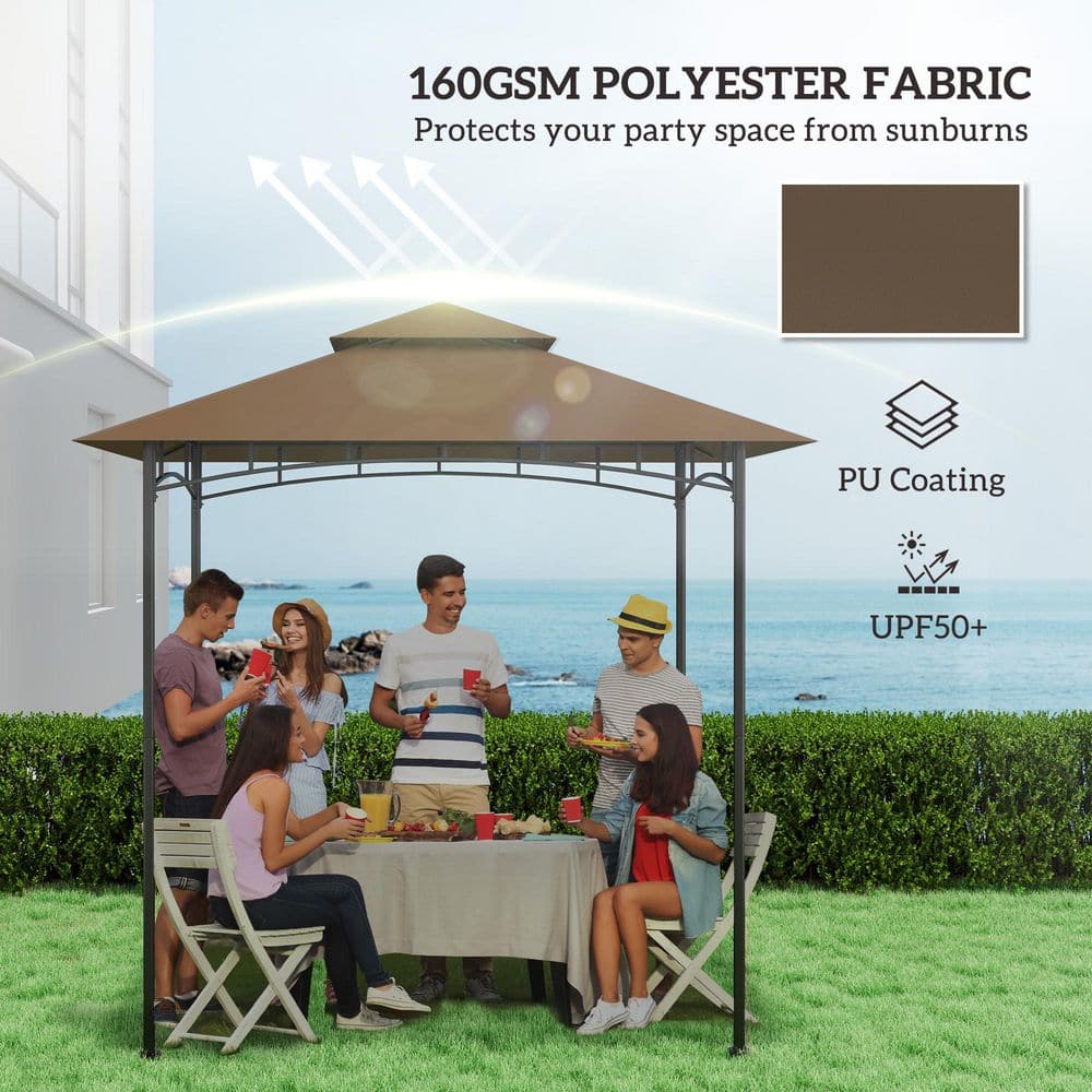 Brown Polyester Double Tiered Grill Gazebo Replacement Canopy Cover