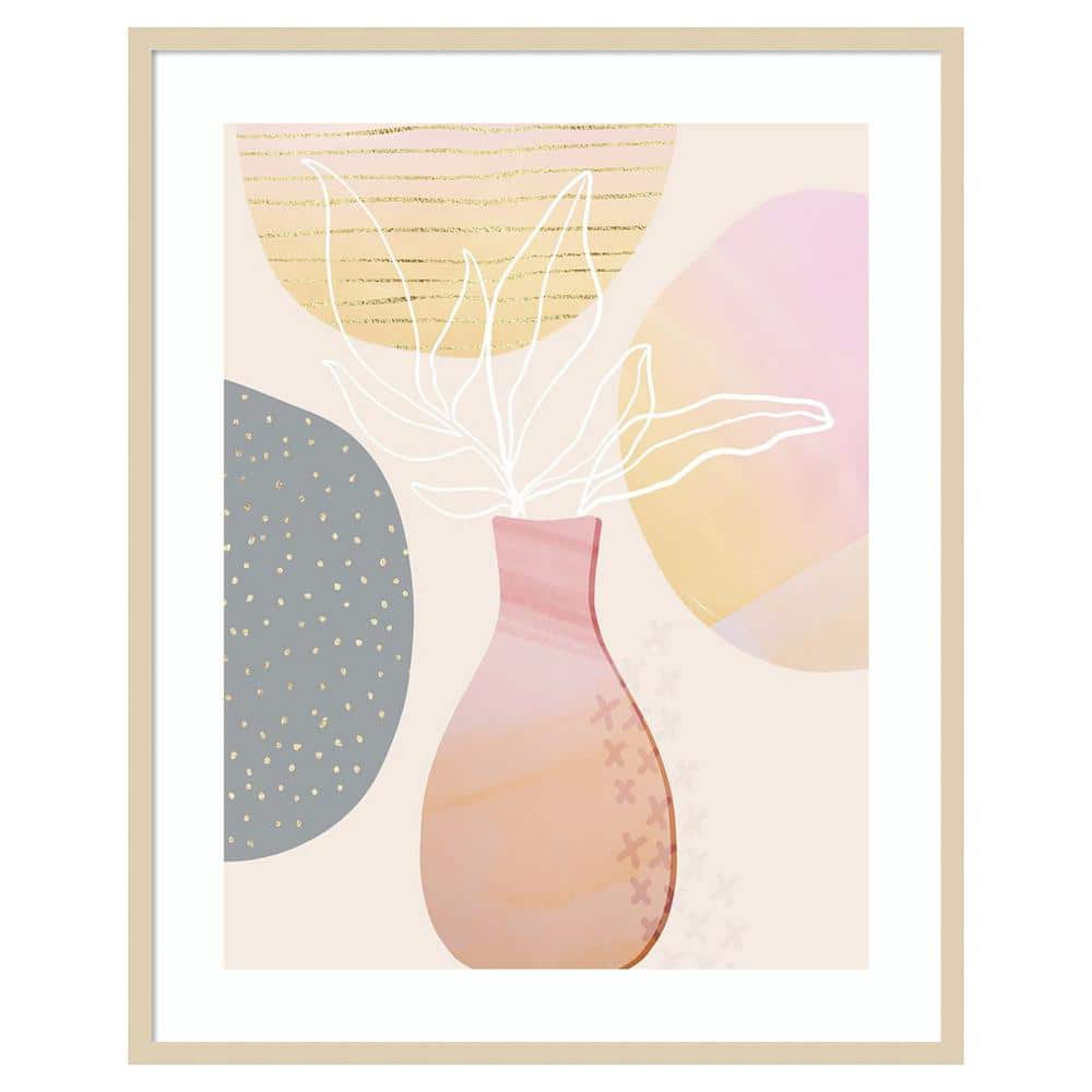 Mid-Century Abstract Pastel Botanical Lithograph with Brown Frame