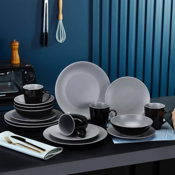 16 Piece Stoneware Dinnerware Set, Service for 4 (Set of 16) Vancasso Color: Gray