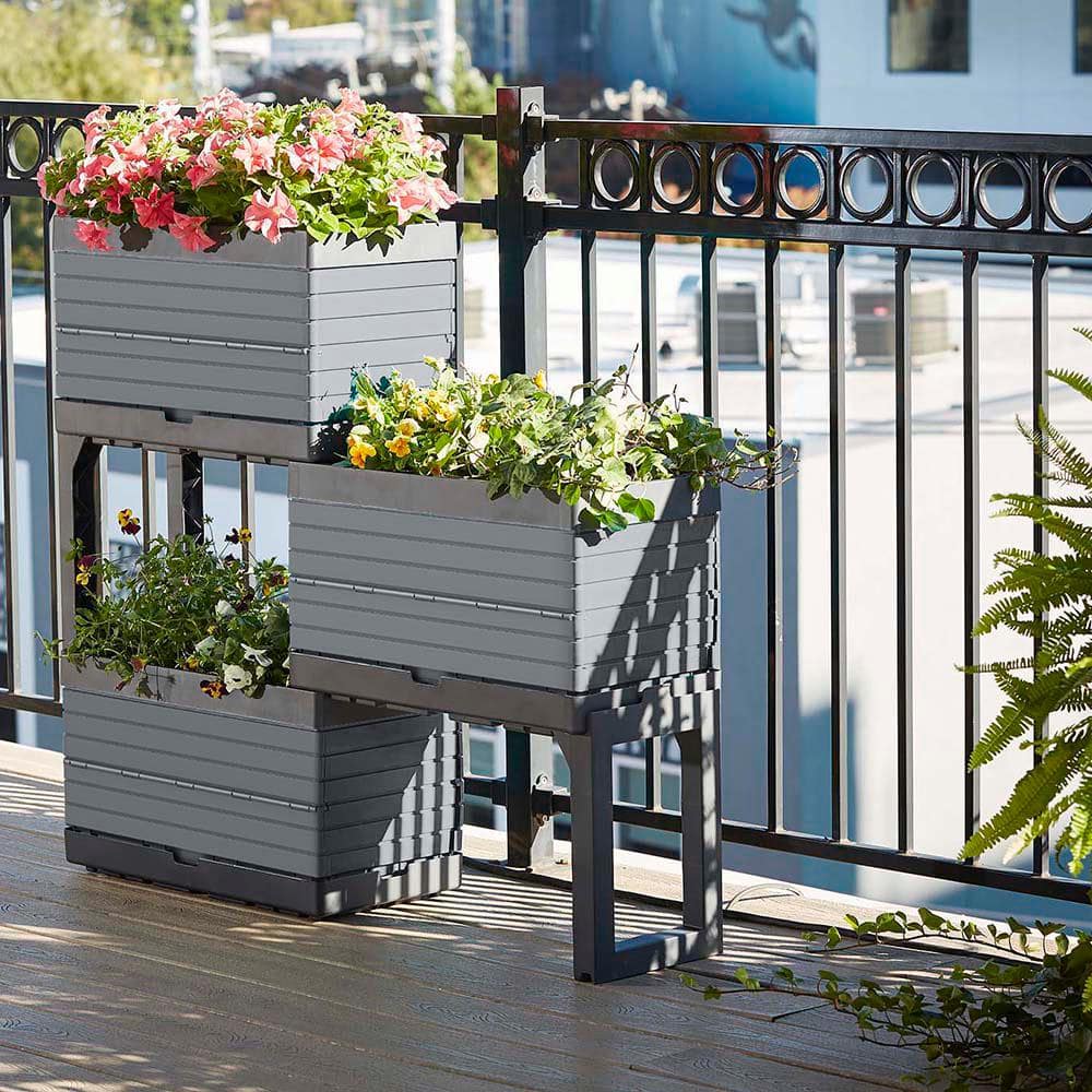 Gray Polypropylene Modular Raised Garden Planter Set