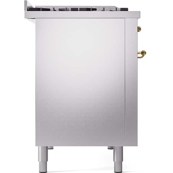Nostalgie II 48 in. 8-Burner Plus Griddle Double Oven Natural Gas Dual Fuel Range in Stainless Steel with Brass Trim