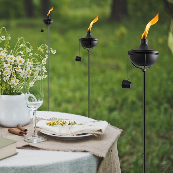 Justincity 55 in. Black Metal Garden Torch Large Capacity