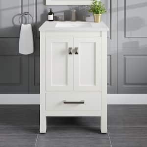 Aberdeen 24 in. W x 22 in. D x 34 in. H Bath Vanity in White with White Carrara Marble Top with White Sink