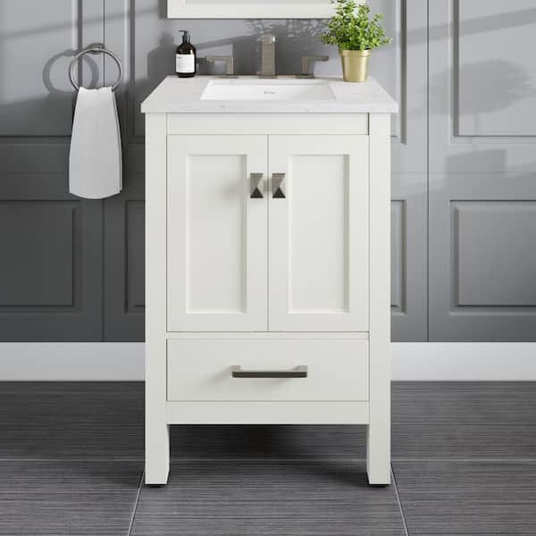 Eviva Aberdeen 24 in. Single Sink White Bath Vanity with White Carrara Quartz Top (Assembled)