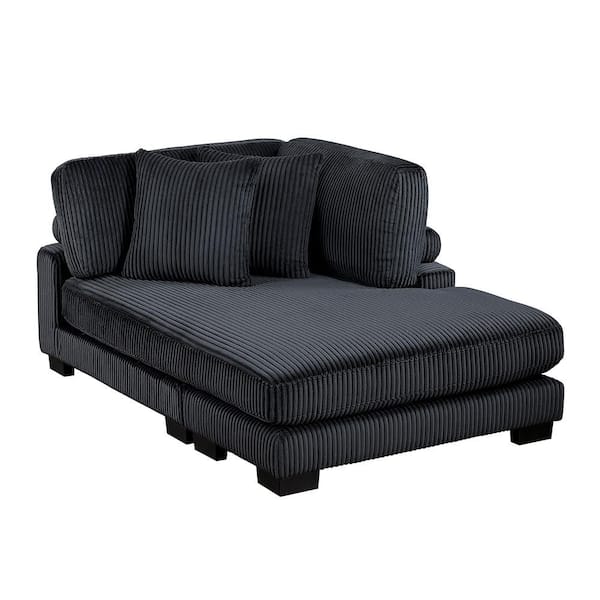 Lazzara Turbo Black Corduroy Polyester Fabric Reversible Chaise with Pillow
