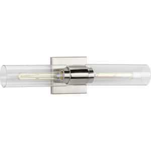 Clarion 2-Light Brushed Nickel Clear Glass Modern Wall Light