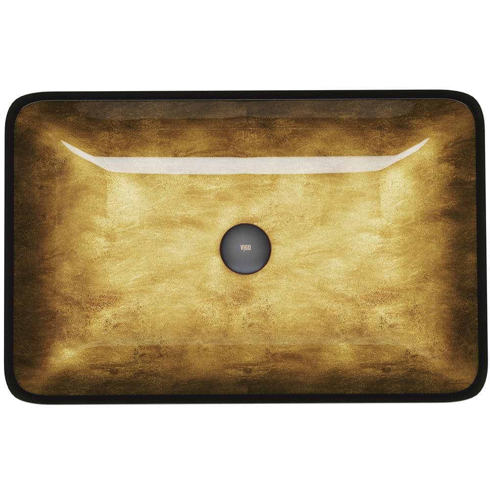 Golden Copper Glass Rectangular Vessel Bathroom Sink
