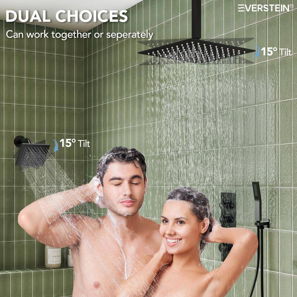 Matte Black Stainless Steel Dual Shower Head System with Thermostatic Valve