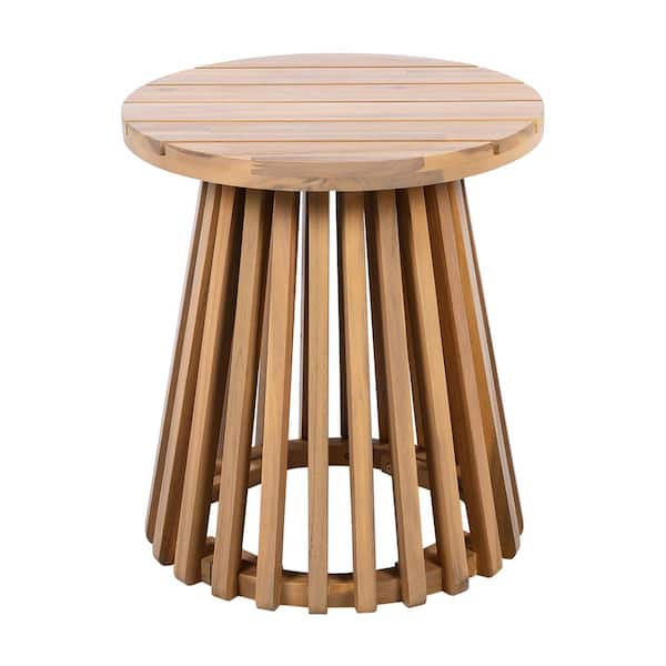 Edington Light Teak Acacia Wood Round Outdoor Side Table-Rustic