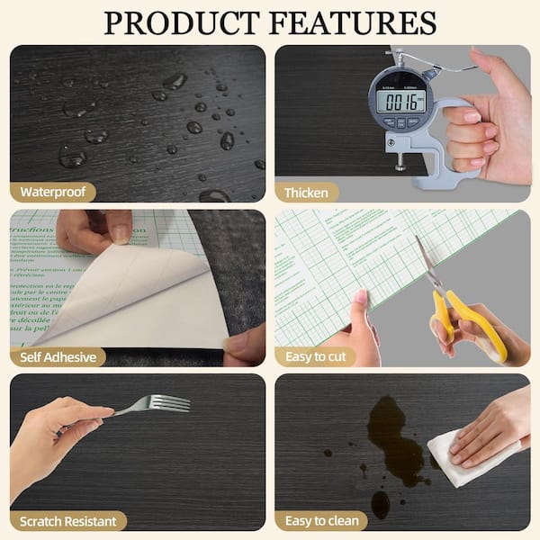 Dark Gray Peel And Stick Wallpaper - 23.6x393 Inch Textured Vinyl Self-Adhesive Contact Paper For Cabinets, Walls, Furniture