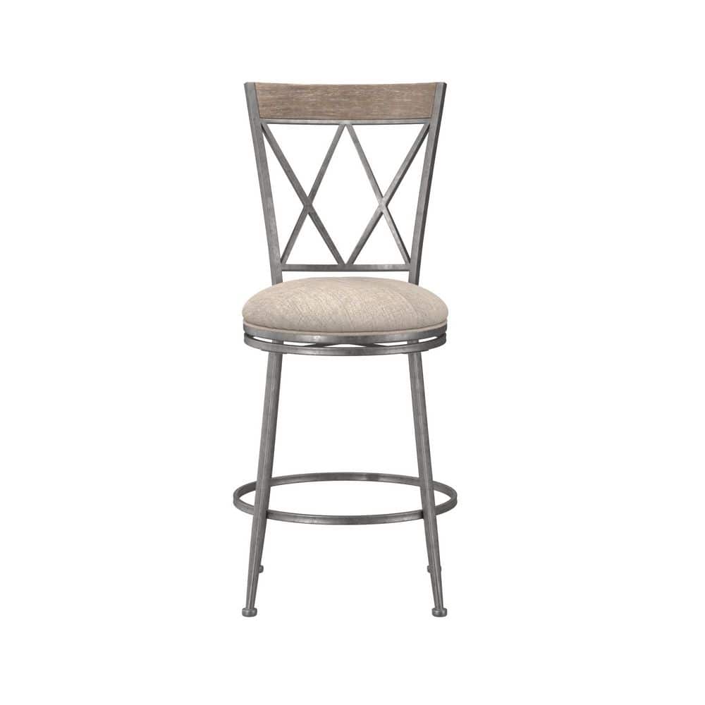 Aged Pewter Swivel Counter Stool with Sunbrella Fabric