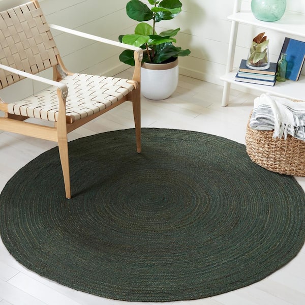 Natural Fiber Dark Green 3 ft. x 3 ft. Circles Solid Color Round Area Rug
