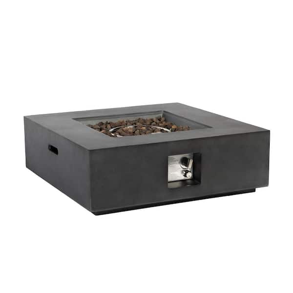 Unbranded 35 in. Outdoor Square 50,000 BTU Stone Propane Fire Pit Table Planter Base with Lava Rocks and Waterproof Cover